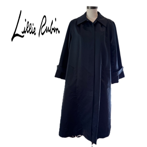 Lillie Rubin Jackets & Blazers - Vintage Lillie Rubin 1970s Black Opera Satin Swing Coat Size Large